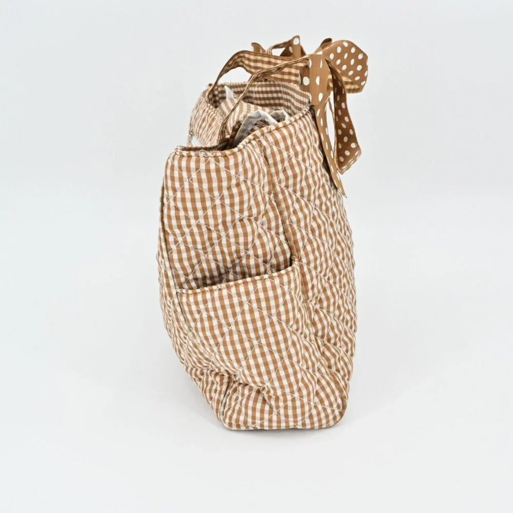 VTG 90s Y2k Deadstock Gingham Polka Dot Quilted Diaper Bag Changing Pad Set - Picture 5 of 9